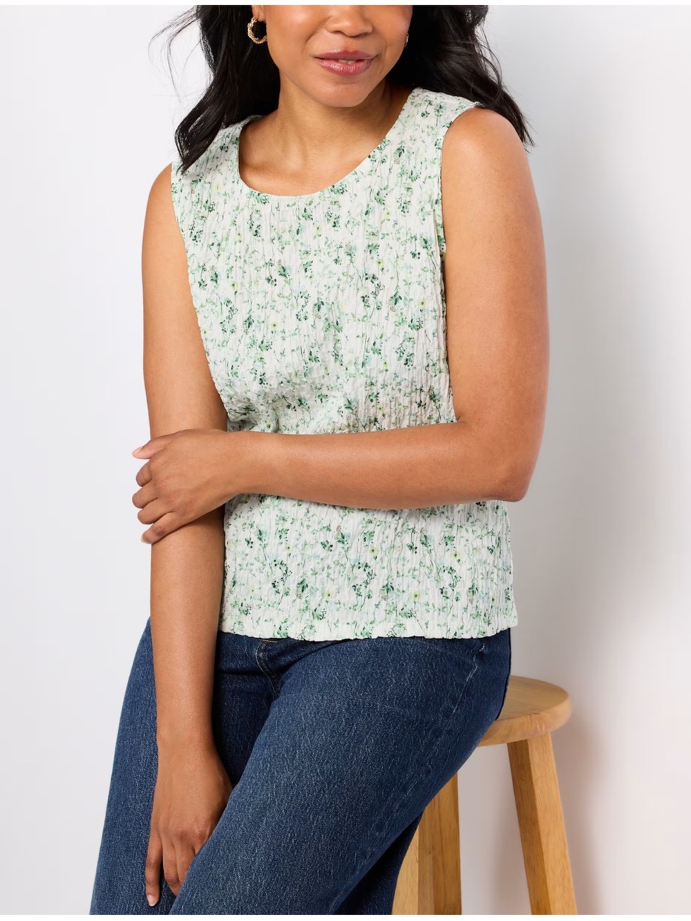 Bobeau Gail Green Floral Tank Top